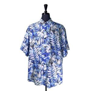 Tommy Bahama Mens Hawaiian Shirt 2XL Blue White Floral Tropical Resort Vacation